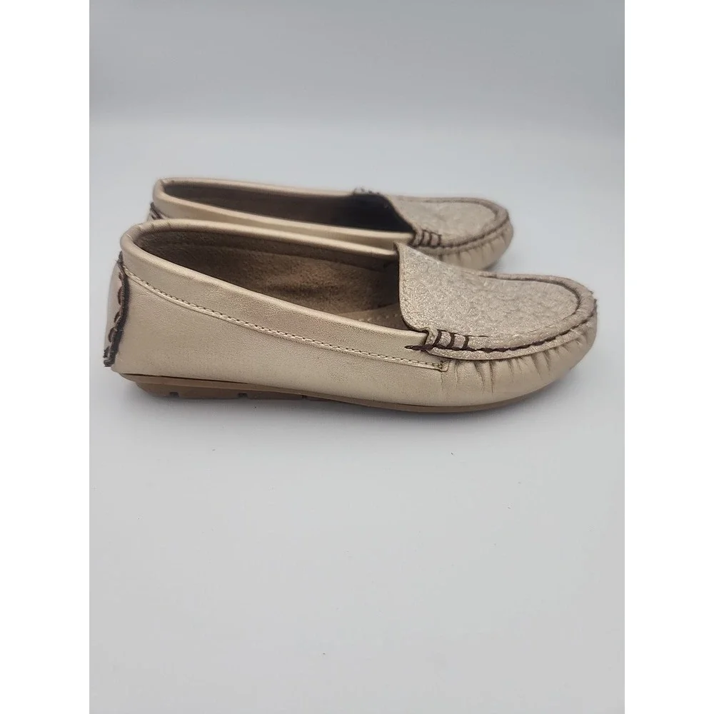 Stylo‎ Girls Slip On Loafers Shoes Gold Glitter Leopard Print Size 12 US EU 29
